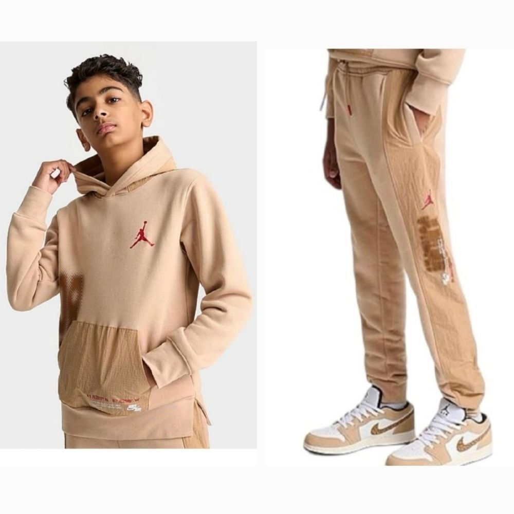 Nike Jordan Nothing But Nylon Beige Hoodie & Jogger Set Size L